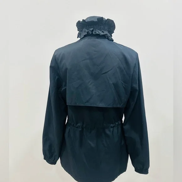 Betsy Johnson Women’s S Black Ruffle Trim Trench Coat‎ Adjustable Waist - Picture 7 of 14